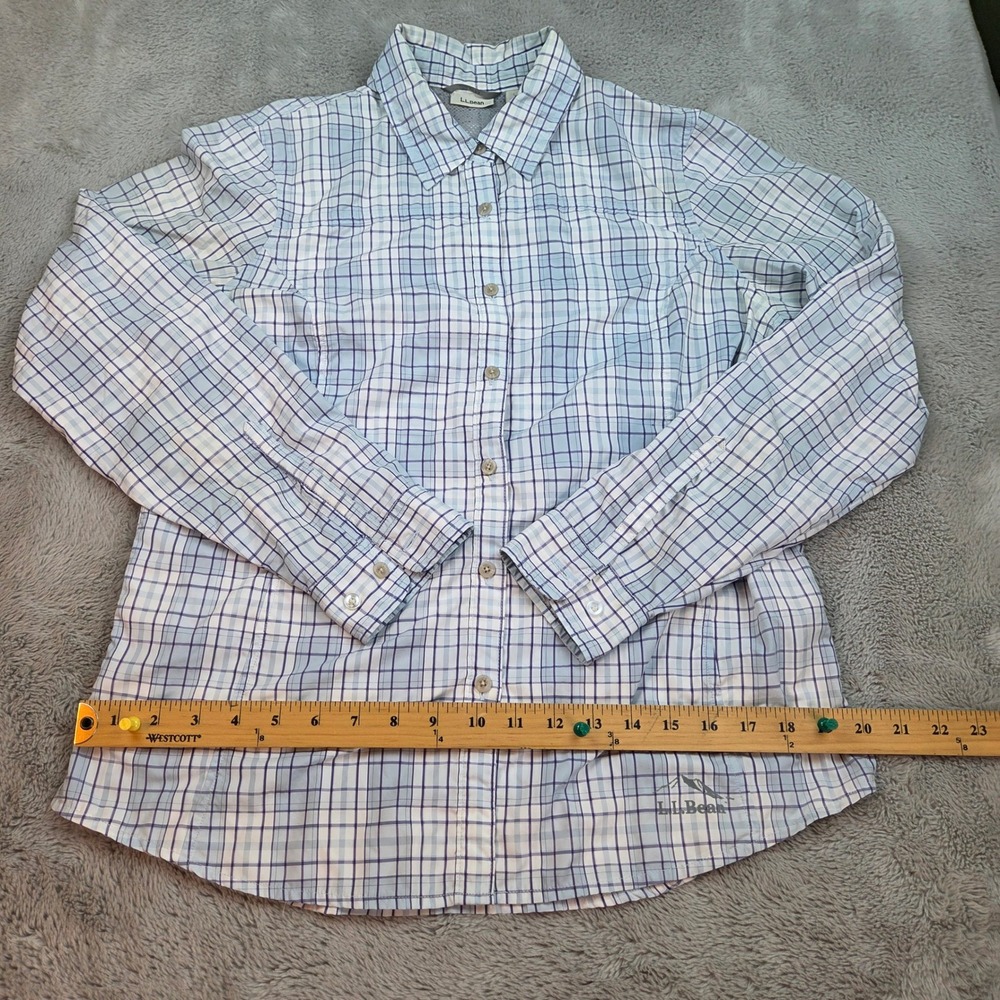 LL Bean Technical Hiking Shirt Womens S Regular Plaid Button Down Purple Blue